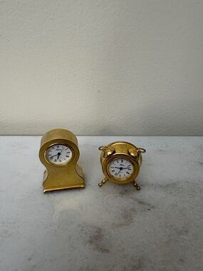 Gold Miniature Mantel and Alarm Clock Set – Classic Desk Accent